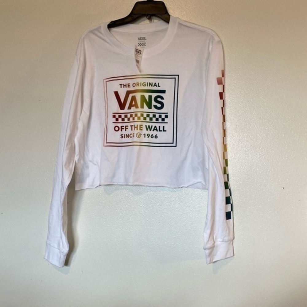 Vans Stackton multicolored long sleeve cotton cropped NWT shirt size Large